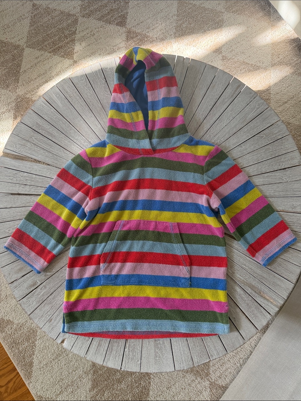 Mini Boden Rainbow Stripe Toweling Hoodie